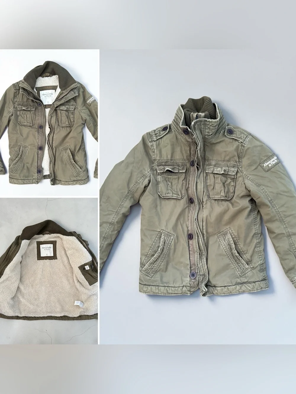Abercrombie Fitch Cliff Mountain Sherpa Lined Twill Military Coat Olive Jacket M